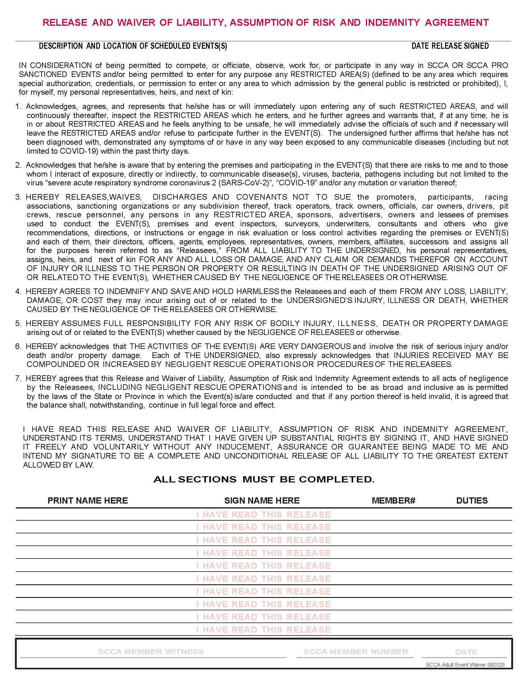 9716.1 Adult Event Waiver Liability for 1155 ($5 per 100)
